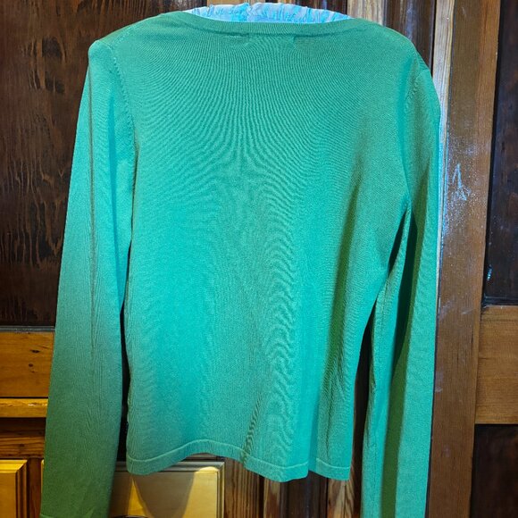 BCBG Max Azria Green Cardigan with Sequin Flowers Size Medium - Picture 6 of 6